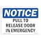Signmission OSHA Notice, 3.5" Height, Pull To Release Door In Emergency Sign, 5" X 3.5", Landscape OS-NS-D-35-L-17914 - alternate 1